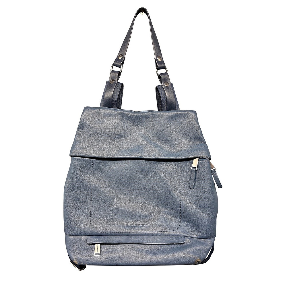 Mandarina Duck Women's OS Blue Leather Convertible Backpack Shoulder Bag Zip